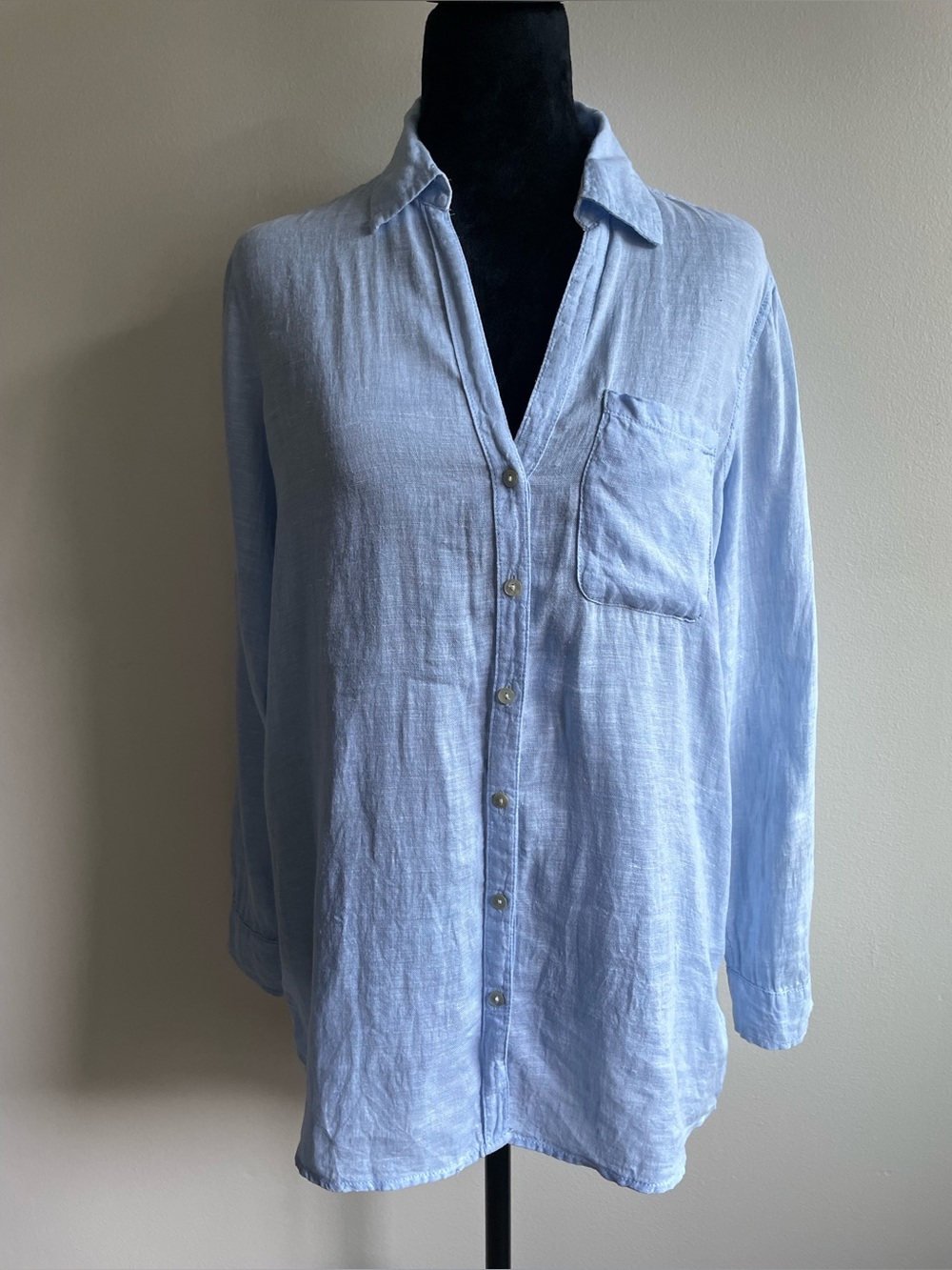 Sigrid Olsen 100% Linen Light Blue Hi-Low Button Down Shirt XS